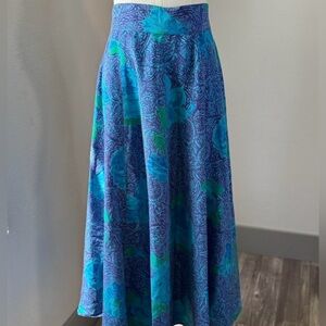 Floral Blue and Green Women's Silk Skirt by Voila Size Medium